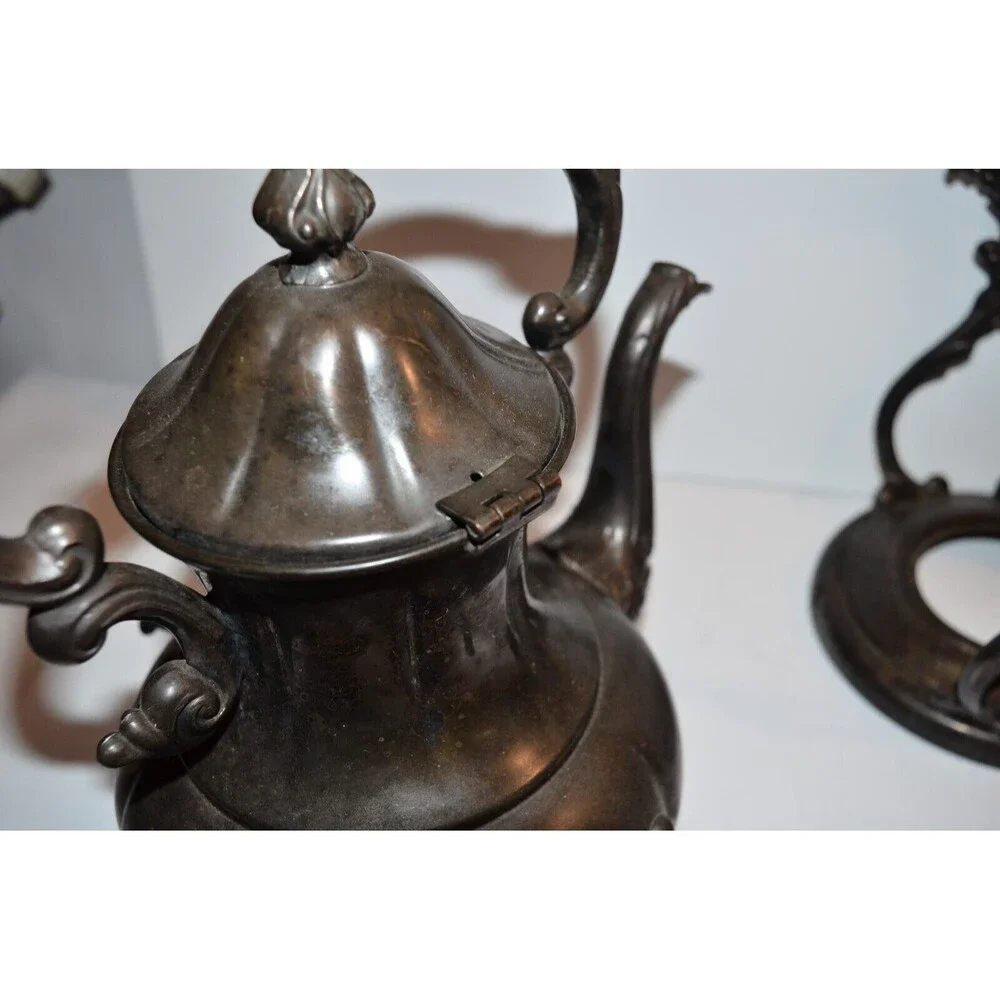 Vtg Sheridan Silver on copper Tilt Tea Pot Coffee Stand No‎ Warmer silverplate